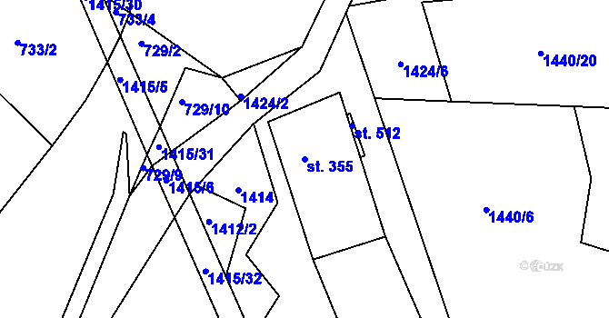 Parcela st. 355 v KÚ Záboří u Proseče, Katastrální mapa