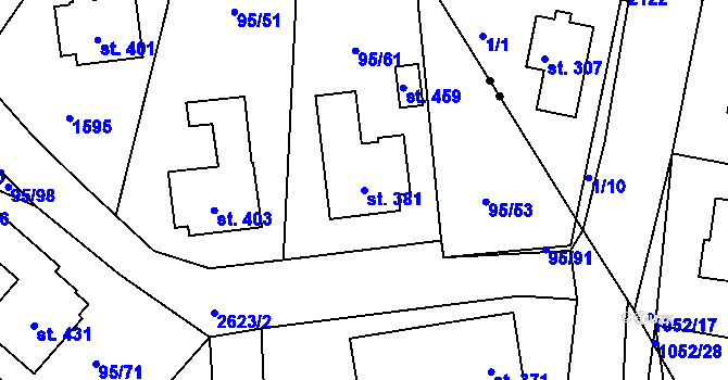 Parcela st. 381 v KÚ Záboří u Proseče, Katastrální mapa