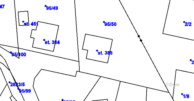 Parcela st. 385 v KÚ Záboří u Proseče, Katastrální mapa