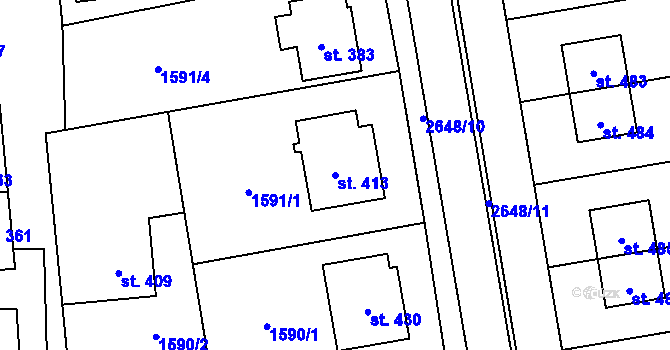 Parcela st. 413 v KÚ Záboří u Proseče, Katastrální mapa