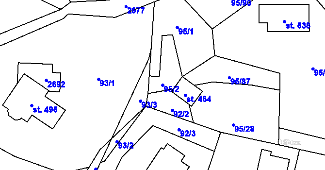 Parcela st. 95/2 v KÚ Záboří u Proseče, Katastrální mapa