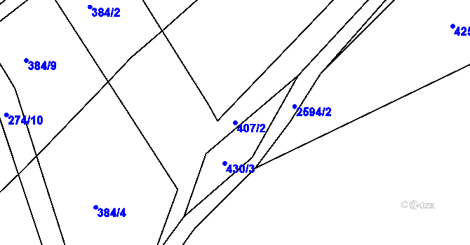 Parcela st. 407/2 v KÚ Záboří u Proseče, Katastrální mapa