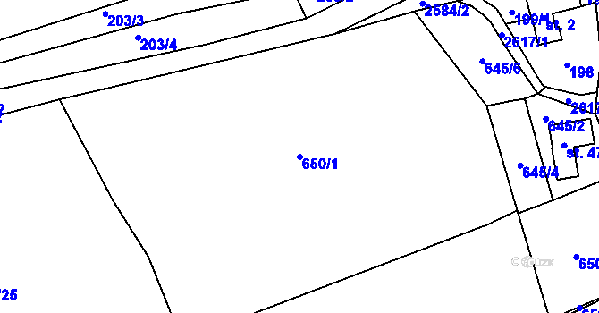 Parcela st. 650/1 v KÚ Záboří u Proseče, Katastrální mapa