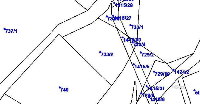 Parcela st. 733/2 v KÚ Záboří u Proseče, Katastrální mapa