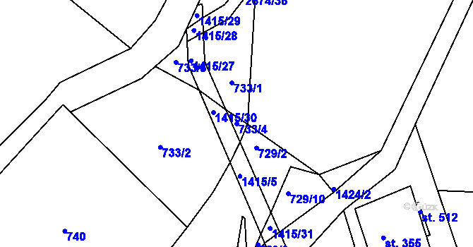 Parcela st. 733/4 v KÚ Záboří u Proseče, Katastrální mapa