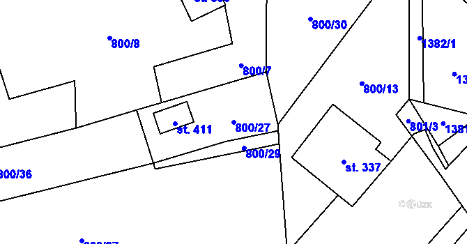 Parcela st. 800/27 v KÚ Záboří u Proseče, Katastrální mapa