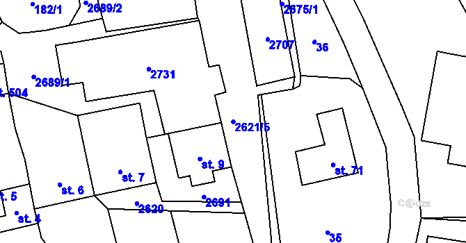 Parcela st. 2621/5 v KÚ Záboří u Proseče, Katastrální mapa