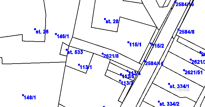 Parcela st. 2621/8 v KÚ Záboří u Proseče, Katastrální mapa