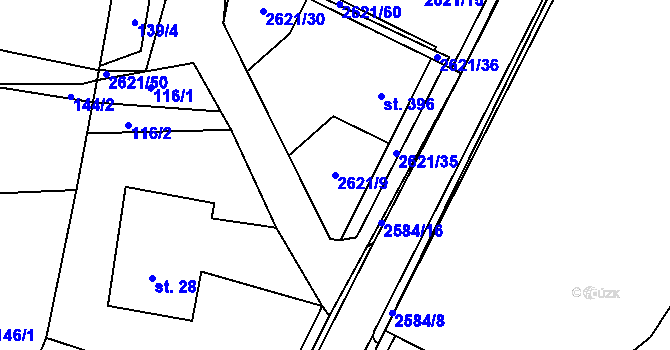 Parcela st. 2621/9 v KÚ Záboří u Proseče, Katastrální mapa
