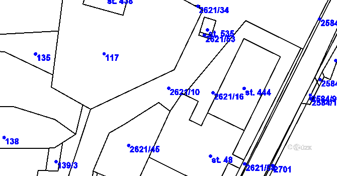 Parcela st. 2621/10 v KÚ Záboří u Proseče, Katastrální mapa