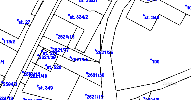Parcela st. 2621/26 v KÚ Záboří u Proseče, Katastrální mapa