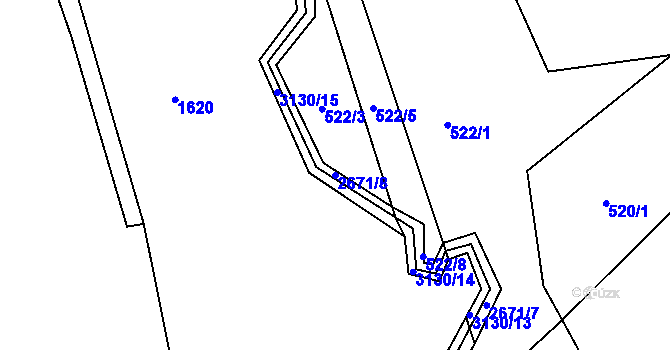 Parcela st. 2671/8 v KÚ Záboří u Proseče, Katastrální mapa