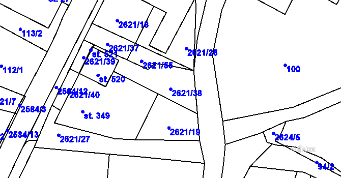 Parcela st. 2621/38 v KÚ Záboří u Proseče, Katastrální mapa