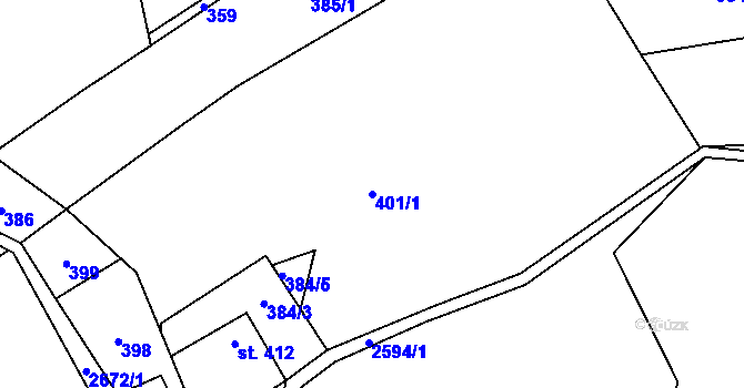Parcela st. 401/1 v KÚ Záboří u Proseče, Katastrální mapa