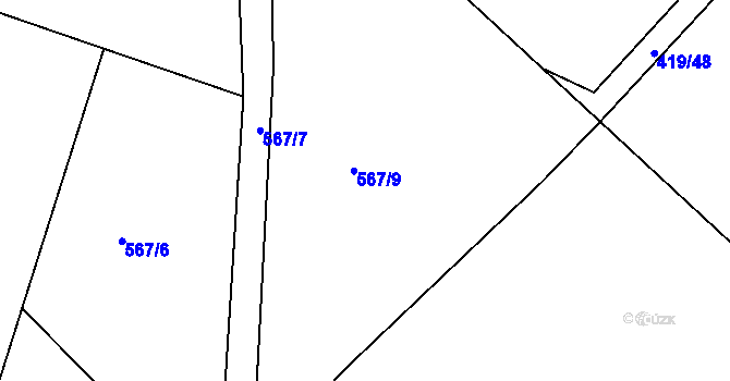 Parcela st. 567/9 v KÚ Záboří u Proseče, Katastrální mapa