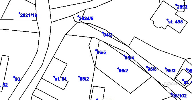 Parcela st. 86/5 v KÚ Záboří u Proseče, Katastrální mapa