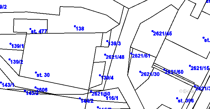 Parcela st. 2621/48 v KÚ Záboří u Proseče, Katastrální mapa