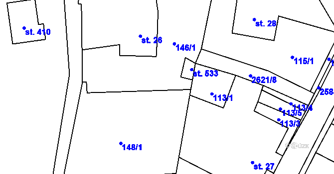 Parcela st. 148/3 v KÚ Záboří u Proseče, Katastrální mapa