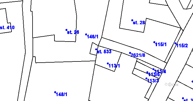 Parcela st. 533 v KÚ Záboří u Proseče, Katastrální mapa