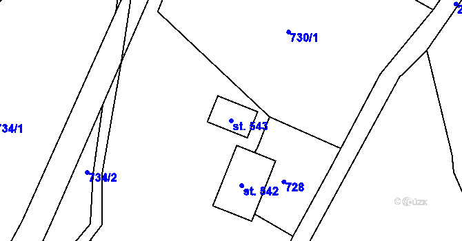 Parcela st. 543 v KÚ Záboří u Proseče, Katastrální mapa