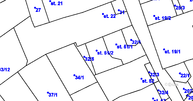 Parcela st. 51/2 v KÚ Proseč-Obořiště, Katastrální mapa
