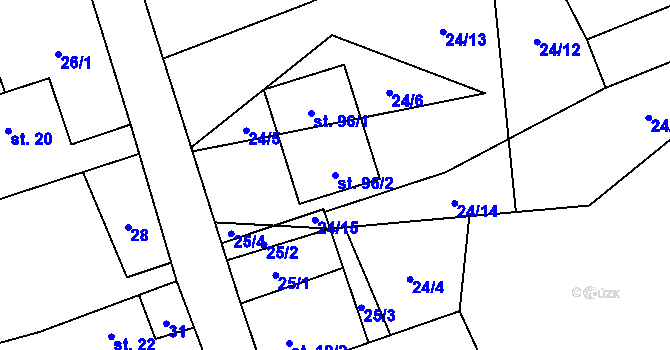 Parcela st. 96/2 v KÚ Proseč-Obořiště, Katastrální mapa