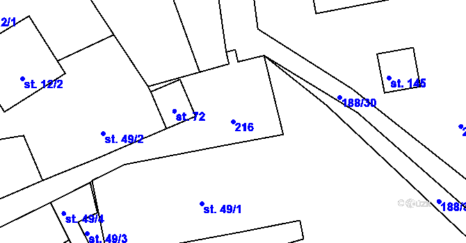 Parcela st. 216 v KÚ Proseč-Obořiště, Katastrální mapa