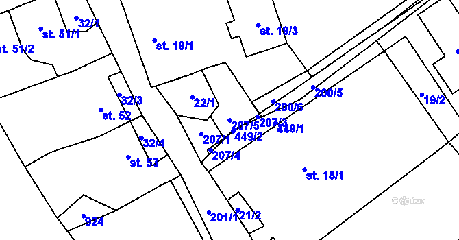 Parcela st. 207/5 v KÚ Proseč-Obořiště, Katastrální mapa