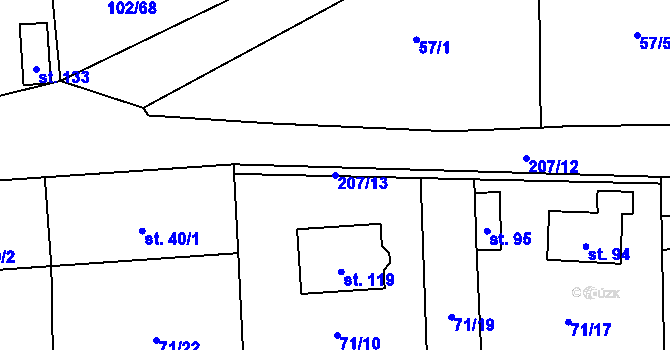 Parcela st. 207/13 v KÚ Proseč-Obořiště, Katastrální mapa