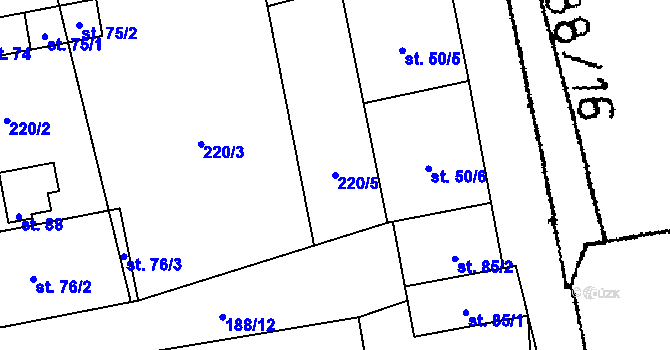 Parcela st. 220/5 v KÚ Proseč-Obořiště, Katastrální mapa