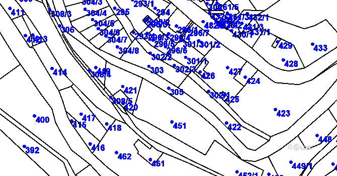 Parcela st. 305 v KÚ Proseč nad Nisou, Katastrální mapa