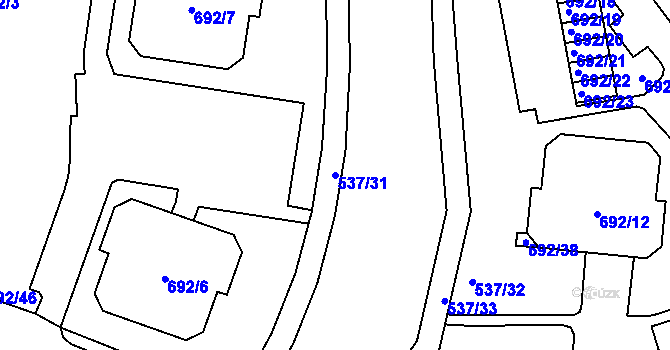 Parcela st. 537/31 v KÚ Proseč nad Nisou, Katastrální mapa