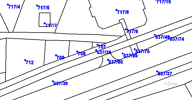 Parcela st. 537/38 v KÚ Proseč nad Nisou, Katastrální mapa