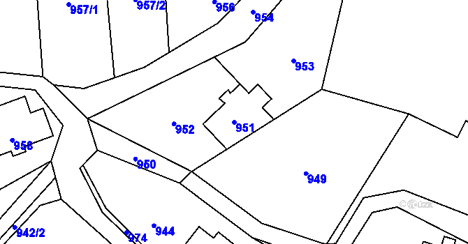 Parcela st. 951 v KÚ Proseč nad Nisou, Katastrální mapa