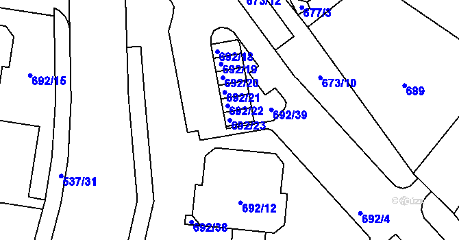 Parcela st. 692/23 v KÚ Proseč nad Nisou, Katastrální mapa