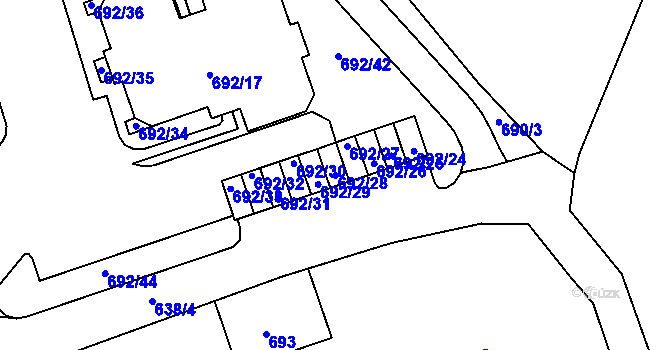 Parcela st. 692/28 v KÚ Proseč nad Nisou, Katastrální mapa