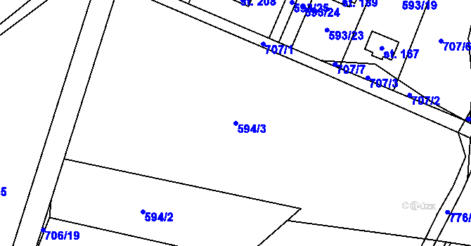 Parcela st. 594/3 v KÚ Javorník u Českého Dubu, Katastrální mapa