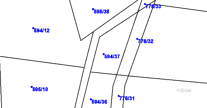 Parcela st. 594/37 v KÚ Javorník u Českého Dubu, Katastrální mapa