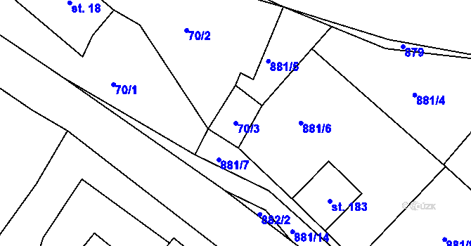 Parcela st. 70/3 v KÚ Proseč pod Ještědem, Katastrální mapa