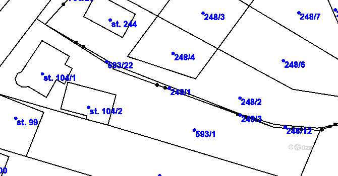 Parcela st. 249/1 v KÚ Proseč pod Ještědem, Katastrální mapa