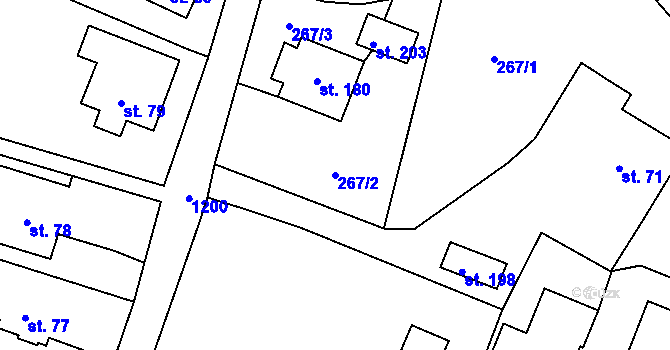 Parcela st. 267/2 v KÚ Proseč pod Ještědem, Katastrální mapa