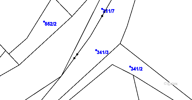 Parcela st. 341/3 v KÚ Proseč pod Ještědem, Katastrální mapa