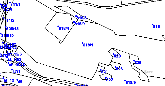 Parcela st. 818/1 v KÚ Proseč pod Ještědem, Katastrální mapa