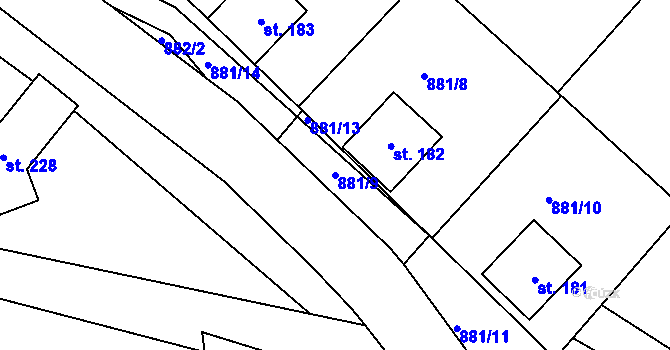 Parcela st. 881/9 v KÚ Proseč pod Ještědem, Katastrální mapa