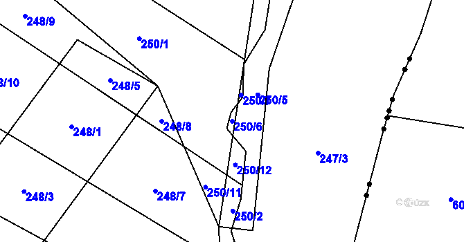 Parcela st. 250/6 v KÚ Proseč pod Ještědem, Katastrální mapa