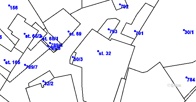 Parcela st. 32 v KÚ Proseč pod Křemešníkem, Katastrální mapa