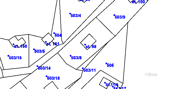 Parcela st. 98 v KÚ Proseč pod Křemešníkem, Katastrální mapa