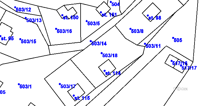 Parcela st. 503/18 v KÚ Proseč pod Křemešníkem, Katastrální mapa