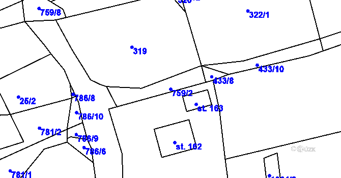 Parcela st. 759/2 v KÚ Proseč pod Křemešníkem, Katastrální mapa