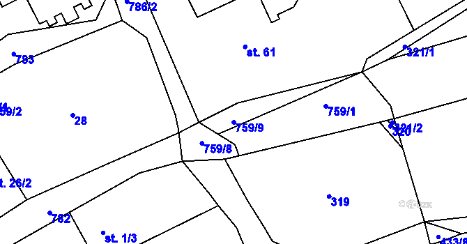 Parcela st. 759/9 v KÚ Proseč pod Křemešníkem, Katastrální mapa
